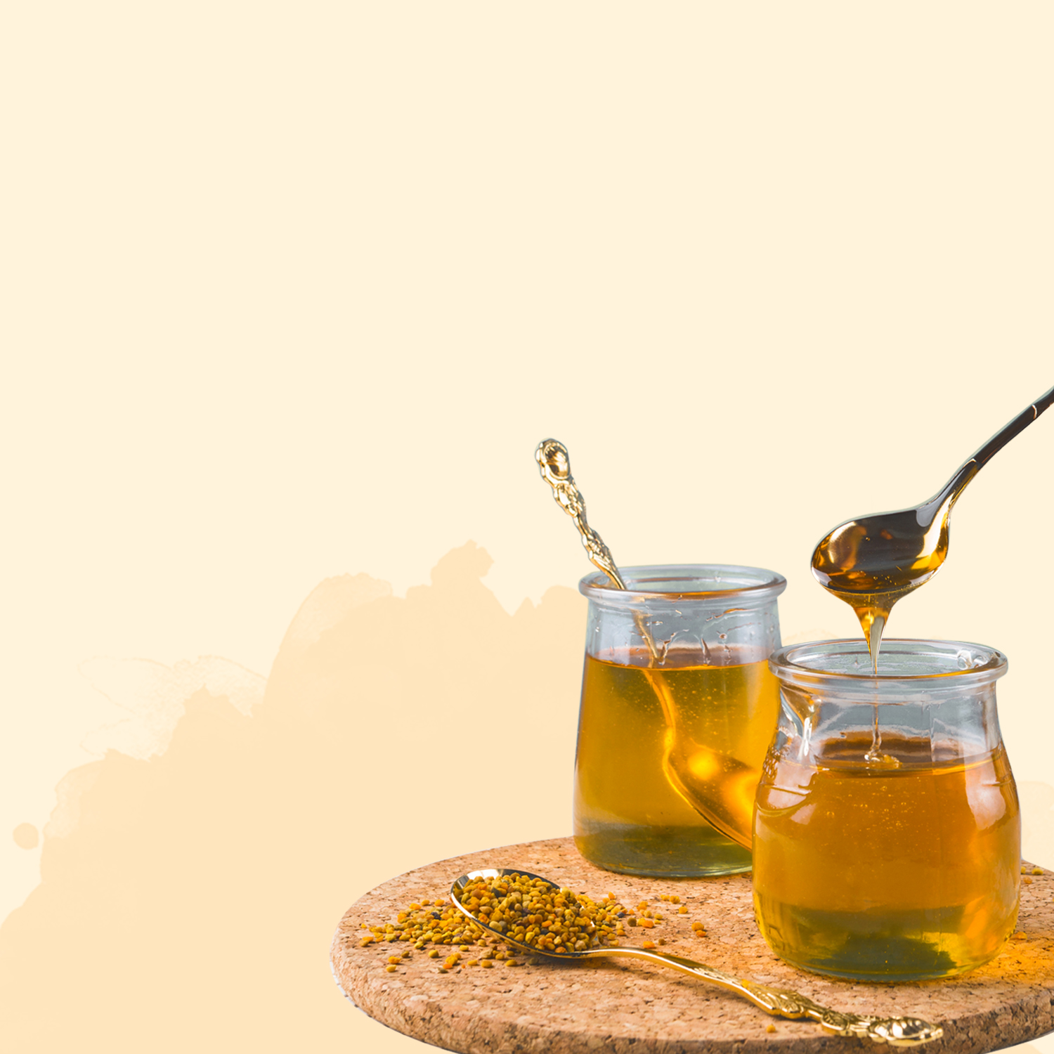 Honey jars with pollen